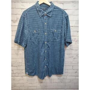 Cremiux XL Button Front Shirt Blue Short Sleeve Daniel Striped